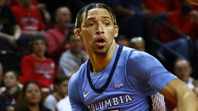 PISCATAWAY, NJ - NOVEMBER 07: Geronimo Rubio De La Rosa #15 of the Columbia Lions in action against Mawot Mag #3 of the Rutgers Scarlet Knights during a college basketball game at Jersey Mike's Arena on November 7, 2022 in Piscataway, New Jersey. Rutgers defeated Columbia 75-35.