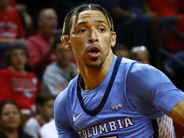 PISCATAWAY, NJ - NOVEMBER 07: Geronimo Rubio De La Rosa #15 of the Columbia Lions in action against Mawot Mag #3 of the Rutgers Scarlet Knights during a college basketball game at Jersey Mike's Arena on November 7, 2022 in Piscataway, New Jersey. Rutgers defeated Columbia 75-35.