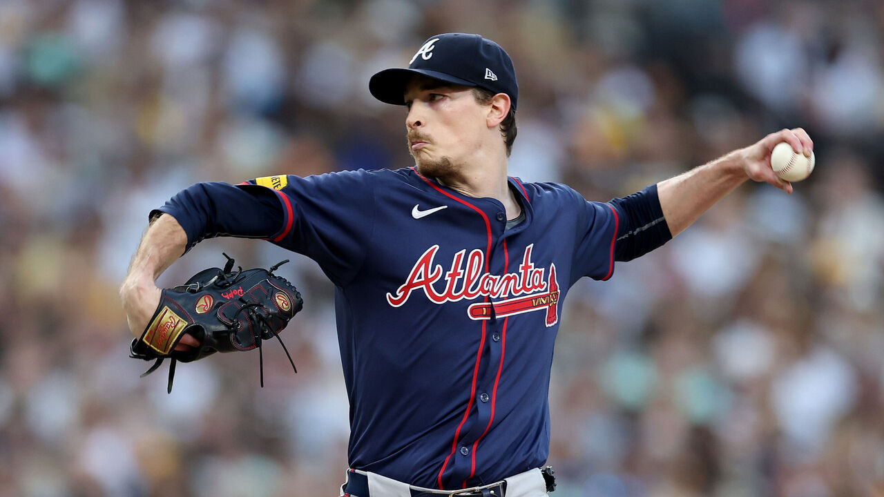 SAN DIEGO, CALIFORNIA - OCTOBER 02: Max Fried #54 of the Atlanta Braves throws a pitch against the San Diego Padres during the second inning in Game Two of the Wild Card Series at Petco Park on October 02, 2024 in San Diego, California.