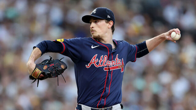 SAN DIEGO, CALIFORNIA - OCTOBER 02: Max Fried #54 of the Atlanta Braves throws a pitch against the San Diego Padres during the second inning in Game Two of the Wild Card Series at Petco Park on October 02, 2024 in San Diego, California.
