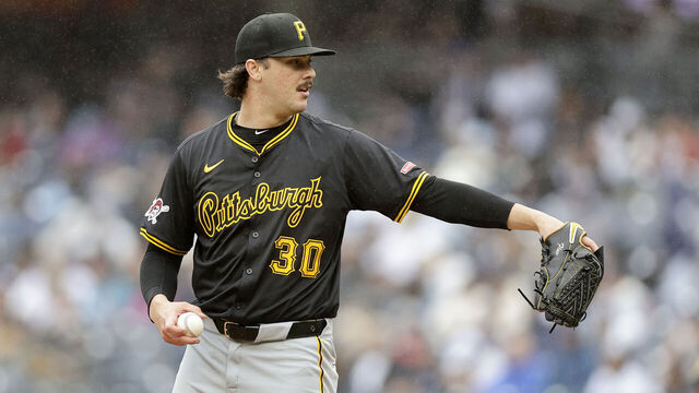 NEW YORK, NEW YORK - SEPTEMBER 28: (NEW YORK DAILIES OUT) Paul Skenes #30 of the Pittsburgh Pirates in action against the New York Yankees at Yankee Stadium on September 28, 2024 in New York City. The Pirates defeated the Yankees 9-4.