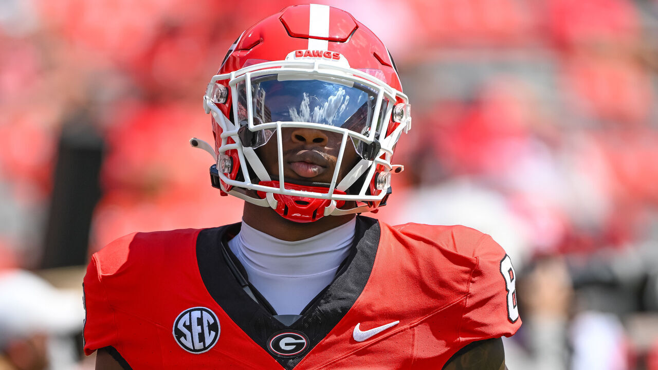 ATLANTA, GA - SEPTEMBER 07: Georgia Bulldogs wide receiver Colbie Young (8) prior to the college football game between the Tennessee Tech Golden Eagles and the University of Georgia on September 7, 2024, at Sanford Stadium in Athens, GA.