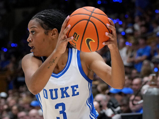 DURHAM, NORTH CAROLINA - OCTOBER 04: Ashlon Jackson #3 of the Duke Blue Devils looks to drive the baseline during Countdown to Craziness at Cameron Indoor Stadium on October 04, 2024 in Durham, North Carolina.