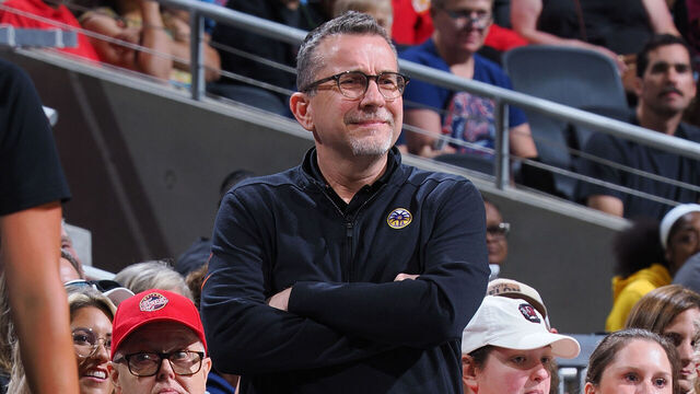 INDIANAPOLIS, IN - SEPTEMBER 4: Head Coach Curt Miller of the Los Angeles Sparks looks on during the game against the Indiana Fever on September 4, 2024 at Gainbridge Fieldhouse in Indianapolis, Indiana. Mandatory Copyright Notice: Copyright 2024 NBAE