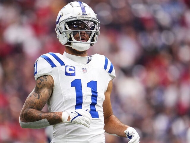 HOUSTON, TX - OCTOBER 27: Michael Pittman Jr. #11 of the Indianapolis Colts looks on from the field during an NFL football game against the Houston Texans at NRG Stadium on October 27, 2024 in Houston, Texas.
