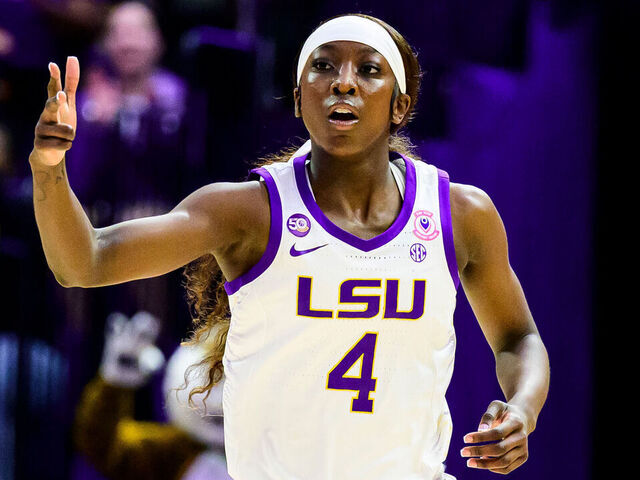 BATON ROUGE, LOUISIANA - NOVEMBER 4: Flau'jae Johnson #4 of the LSU Tigers in action against the Eastern Kentucky Colonels at the Pete Maravich Assembly Center on November 4, 2024 in Baton Rouge, Louisiana.