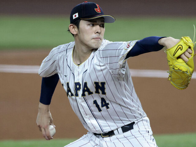 MIAMI, FL - MARCH 20: Roki Sasaki #14 of Team Japan pitches during the 2023 World Baseball Classic Semifinal game against Team Mexico at loanDepot Park on March 20, 2023 in Miami, Florida.
