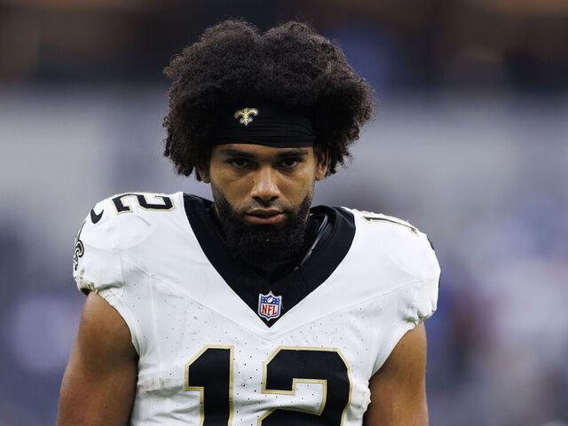 INGLEWOOD, CALIFORNIA - OCTOBER 27: Chris Olave #12 of the New Orleans Saints walks off the field after the game against the Los Angeles Chargers at SoFi Stadium on October 27, 2024 in Inglewood, California.