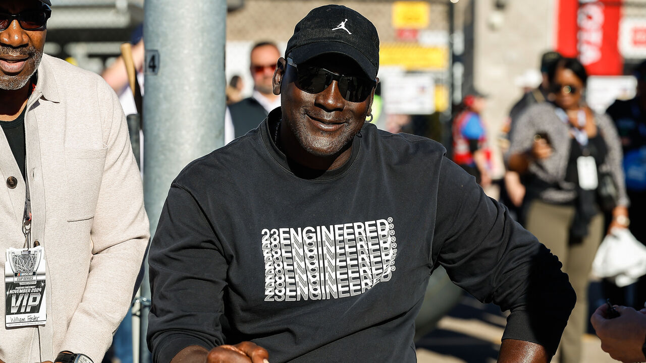 AVONDALE, AZ - NOVEMBER 09: Michael Jordan smiles before qualifying for the NASCAR Cup Series Championship Race on November 9, 2024 at Phoenix Raceway in Avondale, Arizona.
