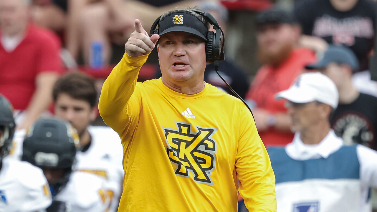CINCINNATI, OH - SEPTEMBER 10: Head coach Brian Bohannon of the Kennesaw State Owls is seen during the game against the Cincinnati Bearcats at Nippert Stadium on September 10, 2022 in Cincinnati, Ohio.