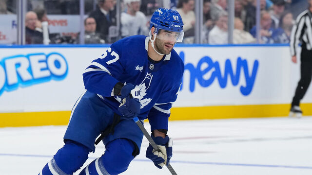 TORONTO, CANADA - OCTOBER 21: Max Pacioretty #67 of the Toronto Maple Leafs skates against the Tampa Bay Lightning at Scotiabank Arena on October 21, 2024 in Toronto, Ontario, Canada.