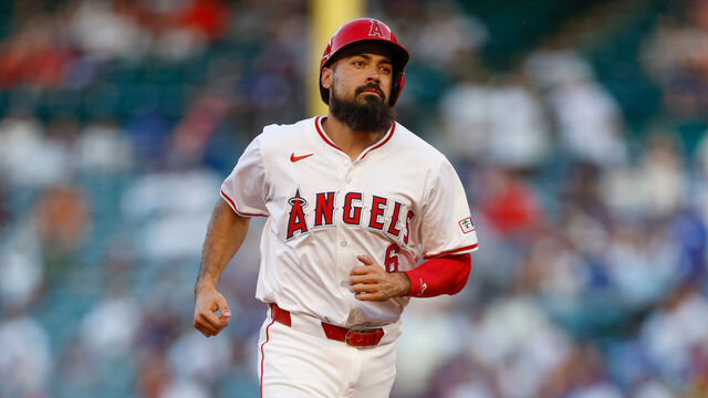 ANAHEIM, CALIFORNIA - SEPTEMBER 4: Anthony Rendon #6 Los Angeles Angels runs the bases as he heads home to score on a home run hit by Mickey Moniak #16 in the first inning during a game against the Los Angeles Dodgers at Angel Stadium of Anaheim on September 4, 2024 in Anaheim, California.