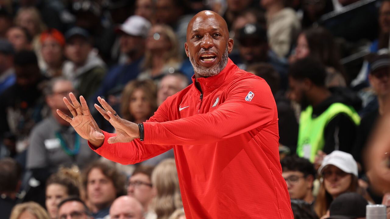 MINNEAPOLIS, MN - NOVEMBER 8: Head Coach Chauncey Billups of the Portland Trail Blazers looks on during the game against the Minnesota Timberwolves on November 8, 2024 at Target Center in Minneapolis, Minnesota. Mandatory Copyright Notice: Copyright 2024 NBAE