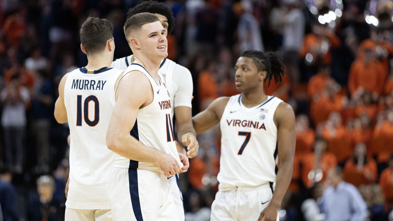 CHARLOTTESVILLE, VIRGINIA - NOVEMBER 6: Isaac McKneely #11 of the Virginia Cavaliers smiles in the second half during a game against the Campbell Fighting Camels at John Paul Jones Arena on November 6, 2024 in Charlottesville, Virginia.