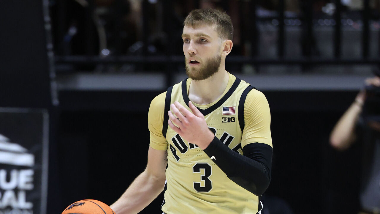 WEST LAFAYETTE, INDIANA - NOVEMBER 08: Braden Smith #3 of the Purdue Boilermakers brings the ball up the court against the Northern Kentucky Norse at Mackey Arena on November 08, 2024 in West Lafayette, Indiana.
