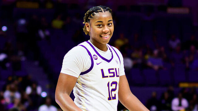 BATON ROUGE, LOUISIANA - NOVEMBER 4: Mikaylah Williams #12 of the LSU Tigers in action against the Eastern Kentucky Colonels at the Pete Maravich Assembly Center on November 4, 2024 in Baton Rouge, Louisiana.