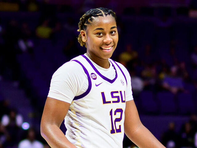 BATON ROUGE, LOUISIANA - NOVEMBER 4: Mikaylah Williams #12 of the LSU Tigers in action against the Eastern Kentucky Colonels at the Pete Maravich Assembly Center on November 4, 2024 in Baton Rouge, Louisiana.
