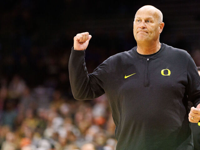 BOULDER, COLORADO - FEBRUARY 09: Oregon Ducks head coach Kelly Graves calls a play during the second half against the Colorado Buffaloes at the CU Events Center on February 09, 2024 in Boulder, Colorado.