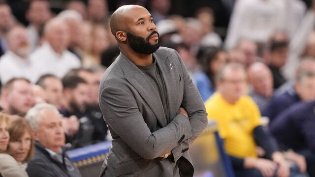 NEW YORK, NY - MARCH 14: Head coach Kyle Neptune of the Villanova Wildcats looks on during a quarterfinal game in the Big East Tournament against the Marquette Golden Eagles at Madison Square Garden on March 14, 2024 in New York City. .