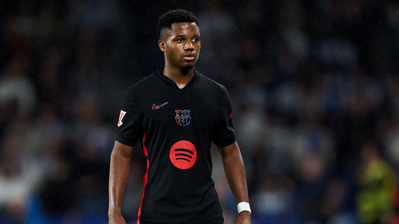 SAN SEBASTIAN, SPAIN - NOVEMBER 10: Ansu Fati of FC Barcelona looks on during the LaLiga match between Real Sociedad and FC Barcelona at Reale Arena on November 10, 2024 in San Sebastian, Spain.