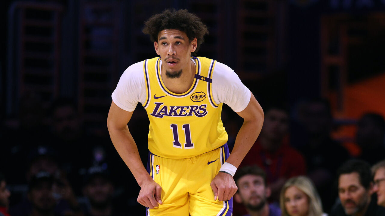 LOS ANGELES, CALIFORNIA - NOVEMBER 08: Jaxson Hayes #11 of the Los Angeles Lakers waits in front of the Lakers bench during a 116-106 win over the Philadelphia 76ers at Crypto.com Arena on November 08, 2024 in Los Angeles, California.