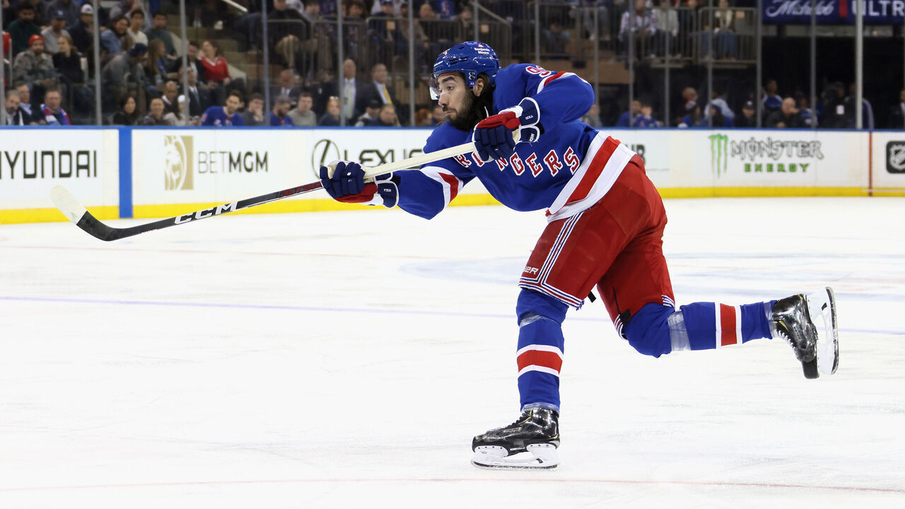 NEW YORK, NEW YORK - OCTOBER 14: Mika Zibanejad #93 of the New York Rangers skates against the Detroit Red Wings at Madison Square Garden on October 14, 2024 in New York City.