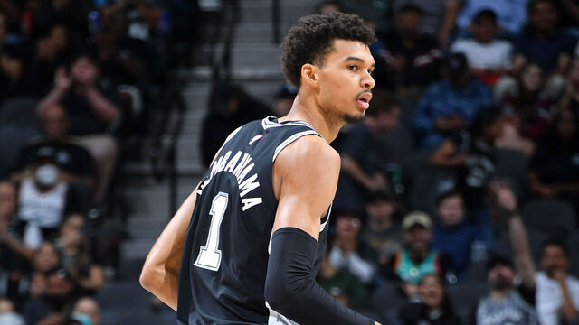 SAN ANTONIO, TX - NOVEMBER 13: Victor Wembanyama #1 of the San Antonio Spurs looks on during the game against the Washington Wizards on November 13, 2024 at the Frost Bank Center in San Antonio, Texas. Mandatory Copyright Notice: Copyright 2024 NBAE (Photos by Michael Gonzales/NBAE via Getty Images)