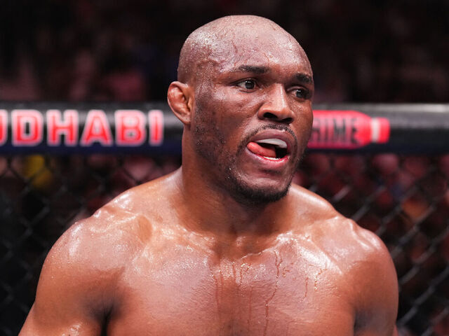ABU DHABI, UNITED ARAB EMIRATES - OCTOBER 21: Kamaru Usman of Nigeria reacts after a decision loss against Khamzat Chimaev of the United Arab Emirates in a middleweight fight during the UFC 294 event at Etihad Arena on October 21, 2023 in Abu Dhabi, United Arab Emirates.