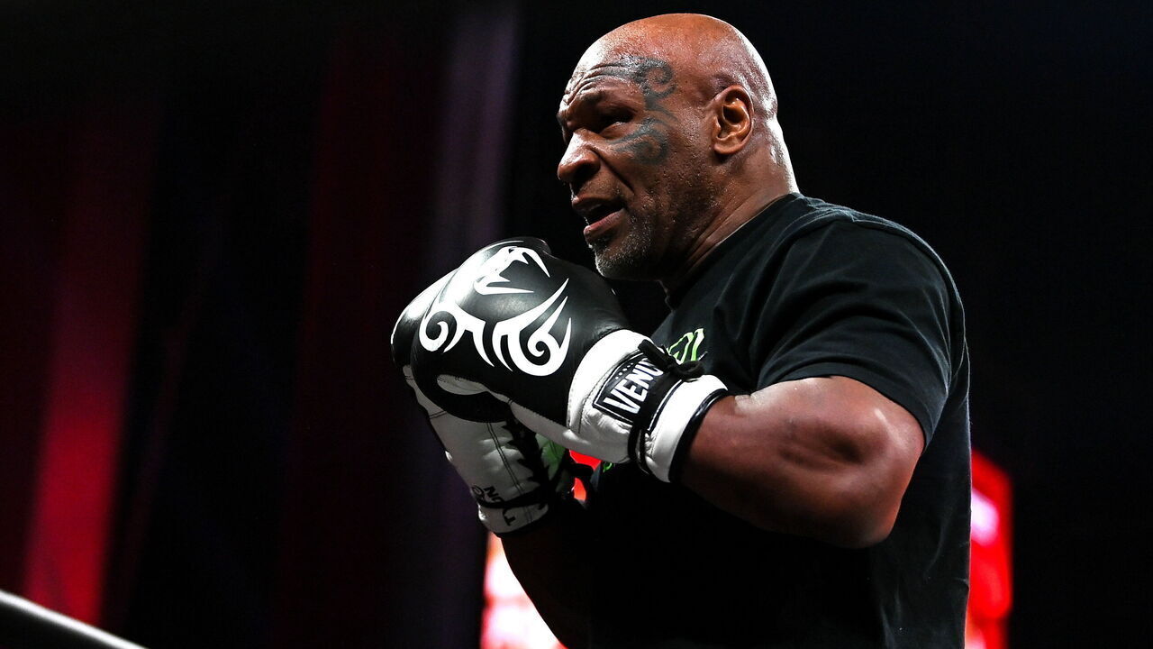 Texas , United States - 12 November 2024; Mike Tyson during an open workout session, held at Toyota Music Factory in Irving, Texas, USA, ahead of his heavyweight bout with Jake Paul, on November 15th at AT&T Stadium in Arlington Texas.