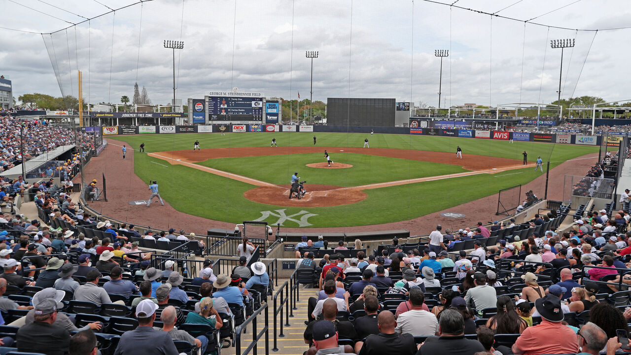 TAMPA, FL - MARCH 06: A wide angle general view of the New York Yankees playing against the Tampa Bay Rays during Spring Training on March 6, 2024, at George M. Steinbrenner Field in Tampa, Florida.