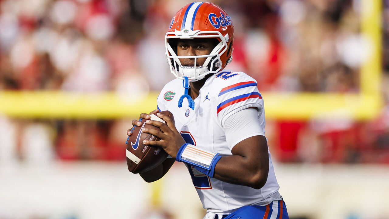 JACKSONVILLE, FLORIDA - NOVEMBER 02: DJ Lagway #2 of the Florida Gators warms up during the first half of a game against the Georgia Bulldogs at EverBank Stadium on November 02, 2024 in Jacksonville, Florida.