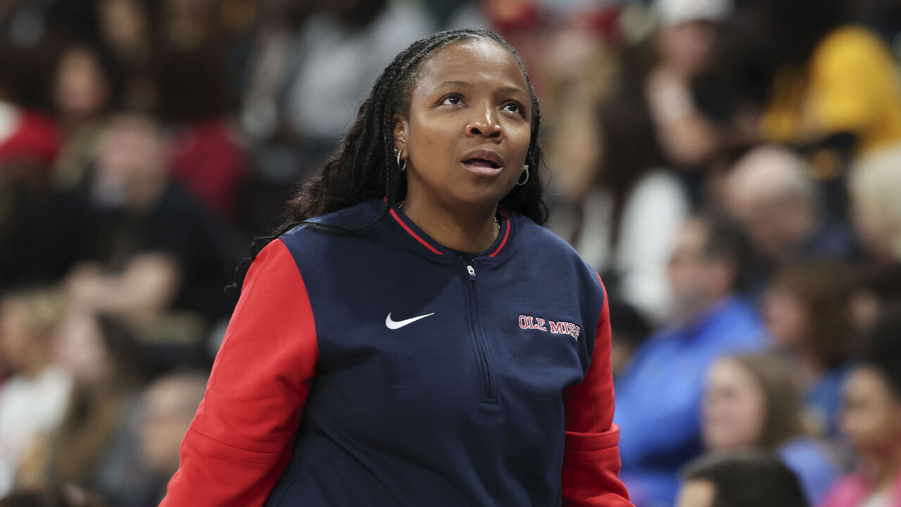 PARIS, FRANCE - NOVEMBER 4: Head Coach Yolett McPhee-McCuin of the Ole Miss Rebels reacts to a play during the AFLAC Oui Play game between USC and Ole Miss at Adidas Arena on November 4, 2024 in Paris, France.