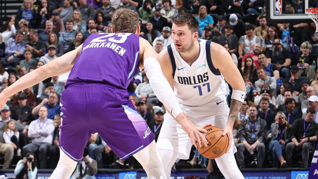 SALT LAKE CITY, UT - NOVEMBER 14: Luka Doncic #77 of the Dallas Mavericks handles the ball during the game against the Utah Jazz on November 14, 2024 at Delta Center in Salt Lake City, Utah. Mandatory Copyright Notice: Copyright 2024 NBAE
