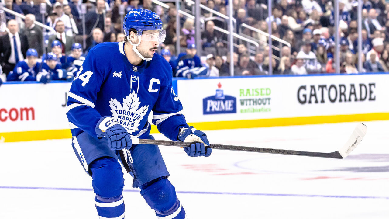 TORONTO, ON - OCTOBER 31: Toronto Maple Leafs center Auston Matthews (34) is seen during the first period of an NHL game between the Seattle Kraken and the Toronto Maple Leafs on October 31, 2024, at Scotiabank Arena in Toronto, ON.