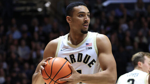 WEST LAFAYETTE, INDIANA - NOVEMBER 04: Trey Kaufman-Renn #4 of the Purdue Boilermakers rebounds the ball against the Texas A&M-CC Islanders at Mackey Arena on November 04, 2024 in West Lafayette, Indiana.