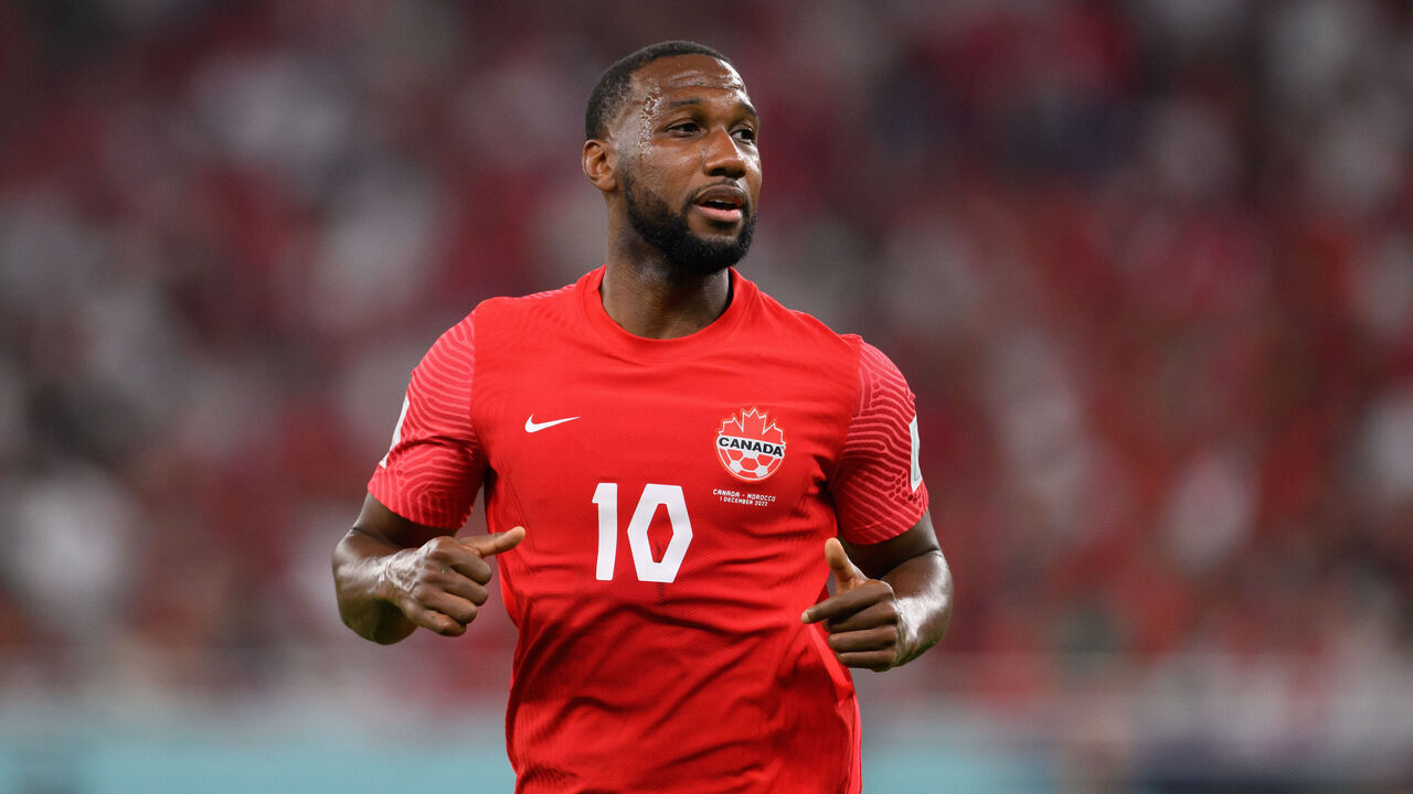 DOHA, QATAR - DECEMBER 01: Junior Hoilett of Canada gestures during the FIFA World Cup Qatar 2022 Group F match between Canada and Morocco at Al Thumama Stadium on December 01, 2022 in Doha, Qatar.