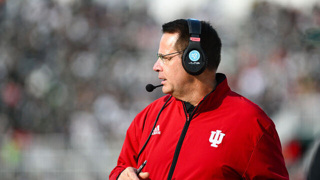 EAST LANSING, MI - NOVEMBER 02: Indiana Hoosiers head coach Curt Cignetti during a college football game between the Michigan State Spartans and the Indiana Hoosiers on November 2, 2024, at Spartan Stadium in East Lansing, MI.