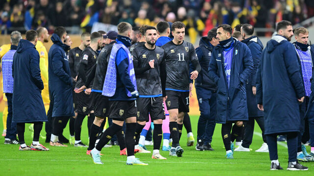 Kosovo's team players leave the pitch during the extra-time of the UEFA Nations League, League C, Group 2 football match between Romania and Kosovo in Bucharest, Romania on November 15, 2024.