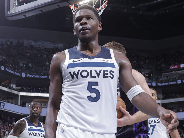 SACRAMENTO, CA - NOVEMBER 15: Anthony Edwards #5 of the Minnesota Timberwolves looks on during the game against the Sacramento Kings during the Emirates NBA Cup game on November 15, 2024 at Golden 1 Center in Sacramento, California. Mandatory Copyright Notice: Copyright 2024 NBAE