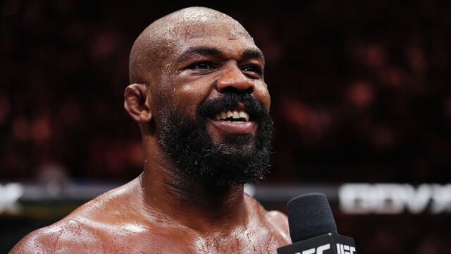 NEW YORK, NEW YORK - NOVEMBER 16: Jon Jones of the United States of America reacts after his TKO victory against Stipe Miocic of the United States of America in the UFC heavyweight championship fight during the UFC 309 event at Madison Square Garden on November 16, 2024 in New York City.