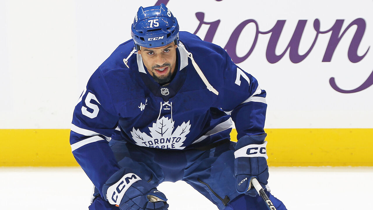 TORONTO, CANADA - NOVEMBER 12: Ryan Reaves #75 of the Toronto Maple Leafs warms up prior to playing against the Ottawa Senators in an NHL game at Scotiabank Arena on November 12, 2024 in Toronto, Ontario, Canada.