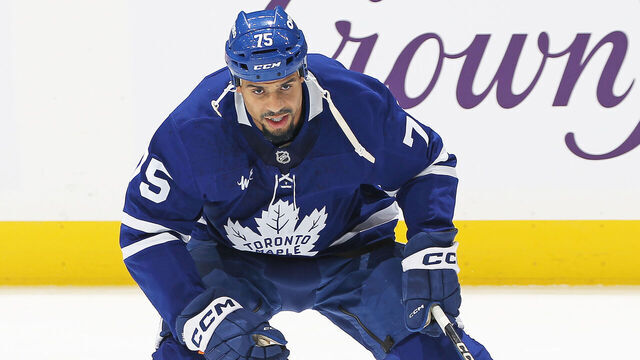 TORONTO, CANADA - NOVEMBER 12: Ryan Reaves #75 of the Toronto Maple Leafs warms up prior to playing against the Ottawa Senators in an NHL game at Scotiabank Arena on November 12, 2024 in Toronto, Ontario, Canada.