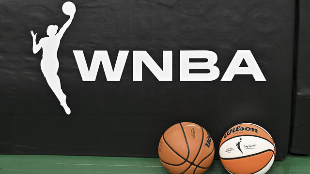 SEATTLE, WASHINGTON - AUGUST 30: A view of the WNBA logo before the game between the Seattle Storm and the New York Liberty at Climate Pledge Arena on August 30, 2024 in Seattle, Washington.
