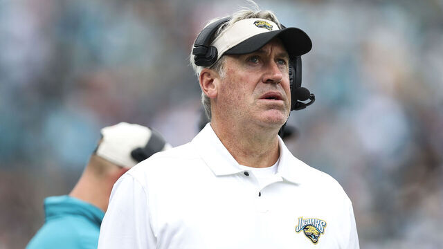 JACKSONVILLE, FLORIDA - OCTOBER 06: Doug Pederson of the Jacksonville Jaguars looks on from the sideline during an NFL football game against the Indianapolis Colts at EverBank Stadium on October 6, 2024 in Jacksonville, Florida.
