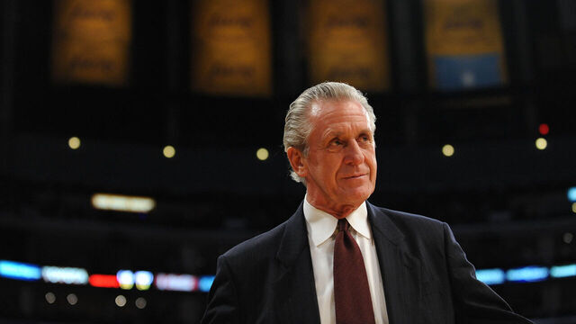 LOS ANGELES, CA - APRIL 6: Former Laker coach Pat Riley looks on at halftime of a game between the Houston Rockets and the Los Angeles Lakers at Staples Center on April 6, 2012 in Los Angeles, California. NOTE TO USER: User expressly acknowledges and agrees that, by downloading and/or using this Photograph, user is consenting to the terms and conditions of the Getty Images License Agreement. Mandatory Copyright Notice: Copyright 2012 NBAE