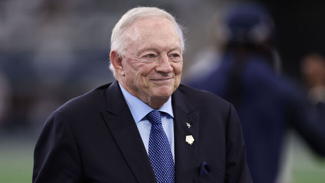 ARLINGTON, TEXAS - NOVEMBER 10: Dallas Cowboys owner Jerry Jones walks the field prior to the game against the Philadelphia Eagles at AT&T Stadium on November 10, 2024 in Arlington, Texas.