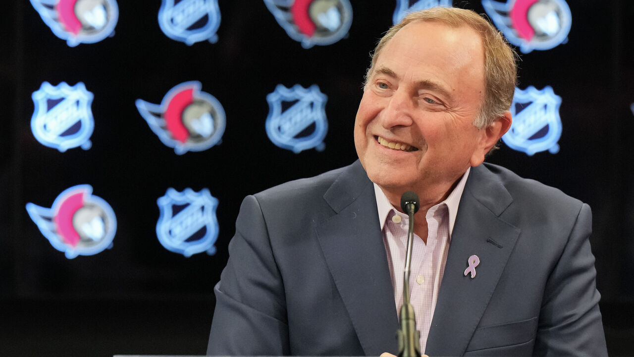 OTTAWA, ON - NOVEMBER 19: NHL commissioner Gary Bettman speaks during a press conference before the NHL regular season game between the Ottawa Senators and the Edmonton Oilers at Canadian Tire Centre on November 19, 2024 in Ottawa, Ontario, Canada.