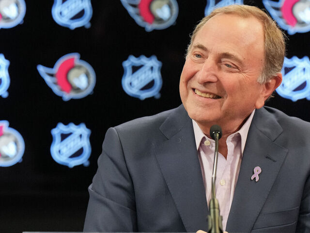 OTTAWA, ON - NOVEMBER 19: NHL commissioner Gary Bettman speaks during a press conference before the NHL regular season game between the Ottawa Senators and the Edmonton Oilers at Canadian Tire Centre on November 19, 2024 in Ottawa, Ontario, Canada.