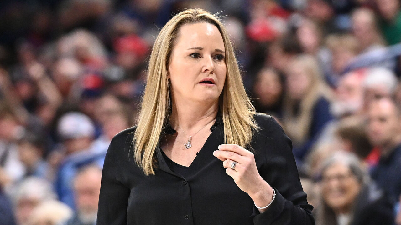 SPOKANE, WASHINGTON - MARCH 25: Head coach Lynne Roberts of the Utah Utes looks on during the game against the Gonzaga Bulldogs during the second round of the 2024 NCAA Women's Basketball Tournament held at McCarthey Athletic Center on March 25, 2024 in Spokane, Washington.