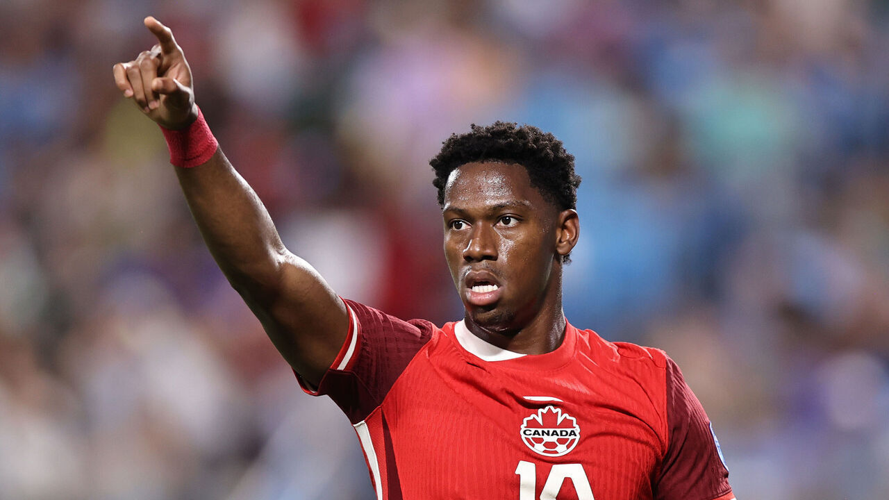 CHARLOTTE, NORTH CAROLINA - JULY 13: Jonathan David of Canada reacts during the CONMEBOL Copa America 2024 third place match between Uruguay and Canada at Bank of America Stadium on July 13, 2024 in Charlotte, North Carolina.